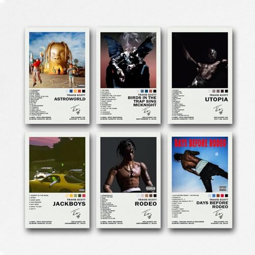 Gufatoo Ein Set von 6 Travis-Postern, Scott Rapper, Musikalbum, Poster, Wandkunst, Leinwandposter, Raumdekor, 30 x 45 cm, 5 1 (2) 6 2 3 4 von Gufatoo