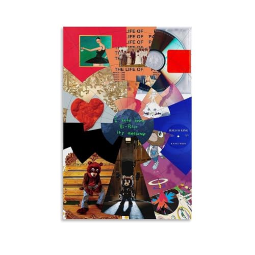 Gufatoo Kanye Poster, West-Musikalbum, Collage, Vintage-Musikposter für Zimmer, ästhetische Leinwand, Wandkunst, Schlafzimmerdekoration, 50 x 75 cm von Gufatoo