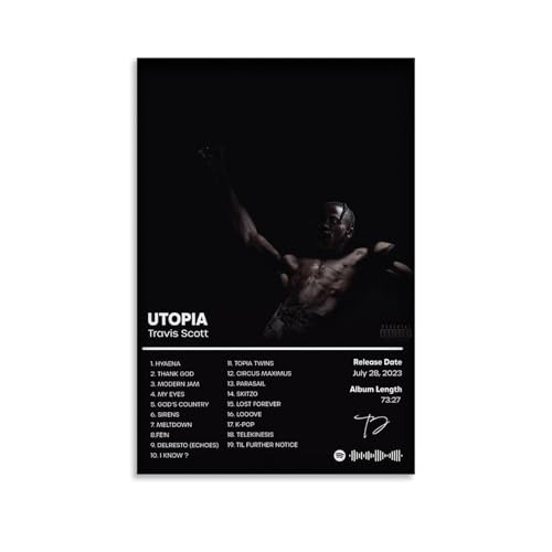 Gufatoo Travis Poster Scott Rapper, Musikalbum, Musikposter für Zimmer, ästhetische Leinwand, Wandkunst, Schlafzimmerdekoration, 60 x 90 cm von Gufatoo