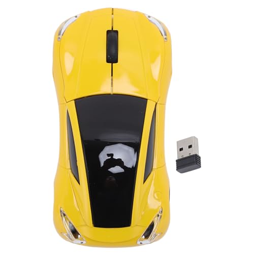 Gugxiom 2,4 GHz Wireless Maus, Coole 3D -Sportauto -Form Ergonomische Optische Schnurmaus mit USB -Empfänger, für PC -Laptop -Computer -Notebook 1600DPI (Yellow) von Gugxiom