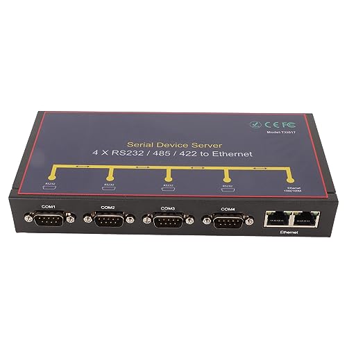 Gugxiom 4 Ports RS232 RS485 RS422 zu Ethernet-Server-Adapter für Serielle Kommunikation in Industriequalität, 10/100 Mbit/s Netzwerkgeschwindigkeit, Mehrere Arbeitsmodi (EU-Stecker) von Gugxiom