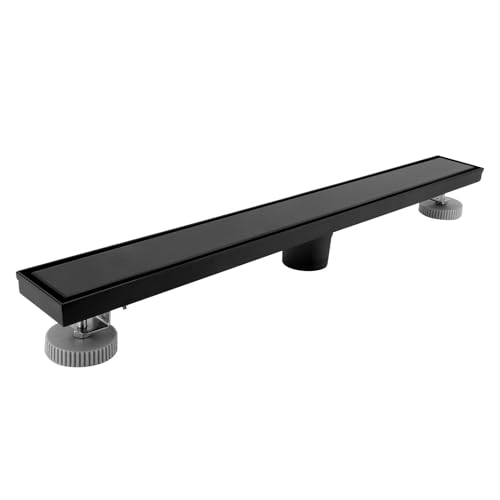 Gugxiom 60 cm Duschrinne, 304 Edelstahl Einsatz Ablaufrinne Dusche Set, 2 in 1 Panels, mit verstellbaren Füßen & Hair Strainer, für Dusche, Pool und Badroom Drain (Mattes Schwarz) von Gugxiom