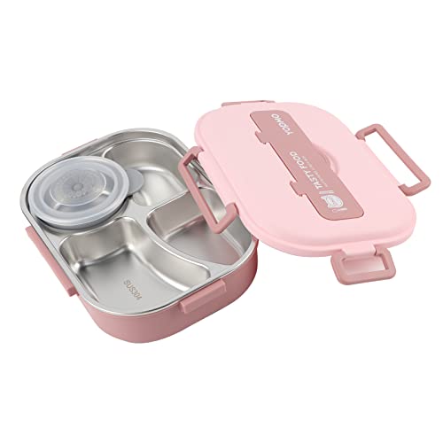 Lunchbox aus 304 Edelstahl, Lunchbox-Behälter mit Edelstahllöffel und Essstäbchen, mit 300-ml-Suppenschale, 1500-ml-Bento-Lunchbox für Kinder, Studenten, Erwachsene(Rosa) von Gugxiom