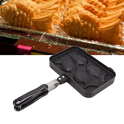 Taiyaki Kuchenform in Fischform, Doppelseitige Antihaftpfanne mit 4 Tabletts, Taiyaki Waffeleisen mit Isoliertem Griff und Festem Ständer für Waffeln, Kuchen Usw. von Gugxiom