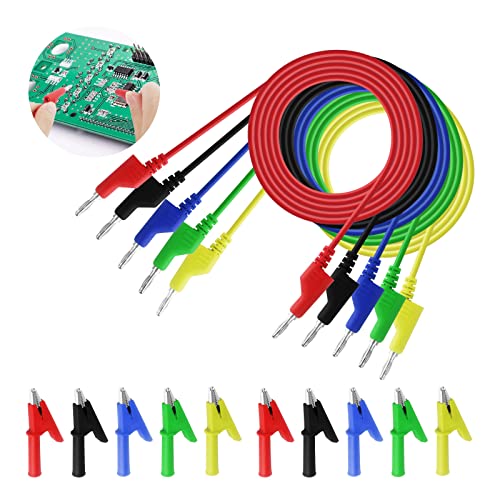 Bananenstecker Kabel 5Pcs krokodilklemmen mit kabel Multimeter Messleitung 5 Farben 4mm Banana Test Kabel mit 10Pcs Isolierte Krokodilklemmen Für Multimeter Spannungsprüfer von Guichangkai