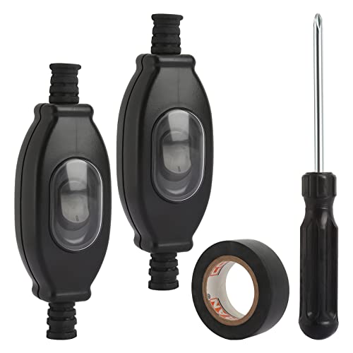 2Pcs Schnurschalter, Wasserdicht Zwischenschalter 2-polig,Ip65 Lampenschalter,3A 250V Ein/Aus Schwarz Kabel Schalter,wasserdicht tastschalter für Außenbereich von Guichangkai