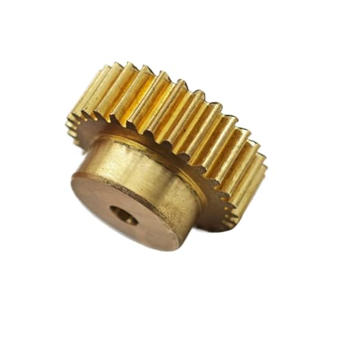 GuidNaurys 1 Stück 0,5 Modul 46T Zylinderrad 0,5M 46 Zähne Messing Stirnrad mit Stufenkupfer gerade Zähne Motorritzel M3 Schraube Getriebe(2mm bore) von GuidNaurys