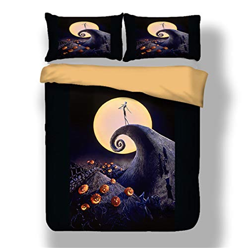 WONGS Bedding Bettwäsche 3 teilig Weiche Microfaser Bettbezug Set 1 Bettbezug 220 x 230 cm + 2 Kissenbezüge 48 x 75 cm Atmungsaktive Bettbezüge mit Reißverschluss(The Nightmare Before Christmas) von WONGS BEDDING