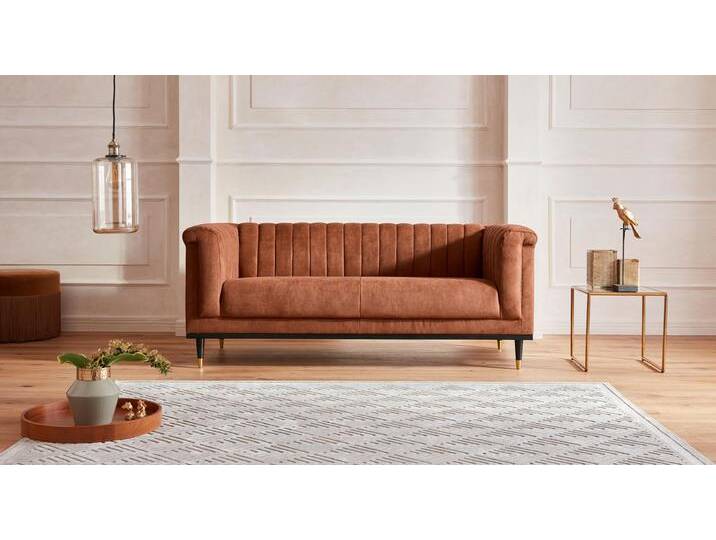 2-Sitzer HOME AFFAIRE Chamby , braun (cognac), B:180cm H:71cm T:85cm, Luxus-Microfaser Lederoptik (100% Polyester), Scheuertouren: 40.000, Pilling: 4, Samtoptik (100% Polyester), Sofas, mit Holzrahmen unten und Steppung im Lehnenbereich von Home-affaire