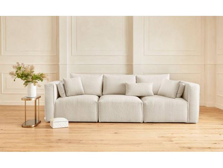 3-Sitzer Comfine , beige (cream), B:280cm H:75cm T:100cm, Struktur Hahnentritt (67% Polypropylen 33% Polyester), Fellimitat (100% Polyester), Samtcord (92% Polyester 8% Polyamid), GUIDO MARIA KRETSCHMER HOME & LIVING, Sofas, zusammengesetzt aus Modulen, in 3 Bezugsqualitäten von Guido-Maria-Kretschmer-Home-&-Living