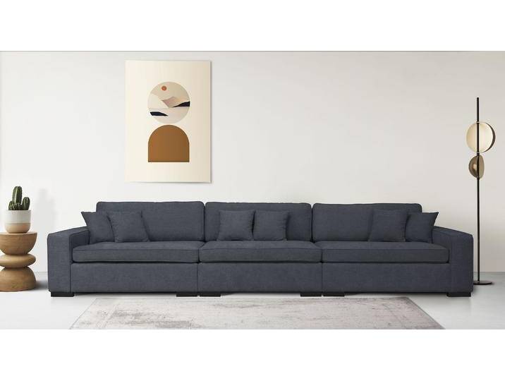 3-Sitzer HOME AFFAIRE Skara XXL , blau (graublau), B:400cm H:86cm T:130cm, 100% Polyester, Sofas, Lounge-Sofa XXL mit Federkern-Polsterung, in vielen Bezugsvarianten von Home-affaire