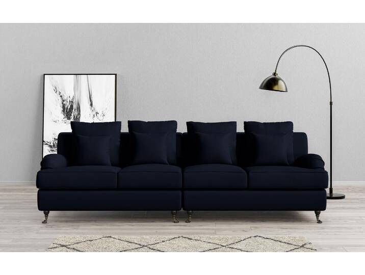 Big-Sofa HOME AFFAIRE NORIN , blau (dunkelblau), B:289cm H:92cm T:105cm, 100% Polyester, Sofas, zwei Fußarten: vorne - Rollen, hinten - Holzfüße von Home-affaire