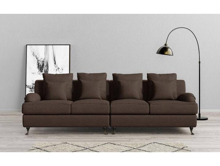 Big-Sofa HOME AFFAIRE NORIN , braun (chocolate), B:289cm H:92cm T:105cm, 100% Polyester, Sofas, zwei Fußarten: vorne - Rollen, hinten - Holzfüße von Home-affaire
