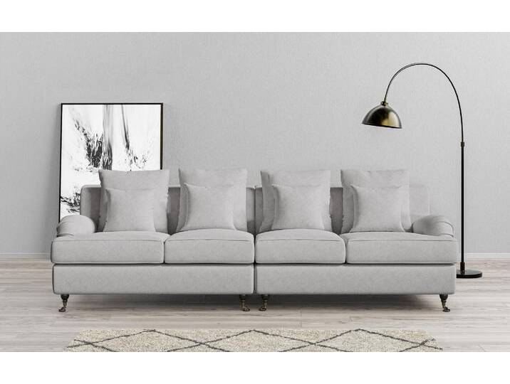 Big-Sofa HOME AFFAIRE NORIN , grau, B:289cm H:92cm T:105cm, 93% Polyester, 6% Acryl, 1% Baumwolle, Sofas, zwei Fußarten: vorne - Rollen, hinten - Holzfüße von Home-affaire