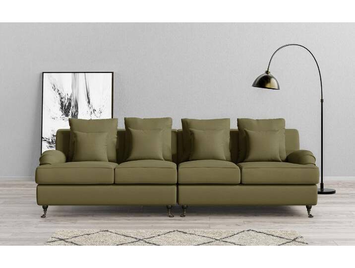 Big-Sofa HOME AFFAIRE NORIN , grün (oliv), B:289cm H:92cm T:105cm, 100% Polyester, Sofas, zwei Fußarten: vorne - Rollen, hinten - Holzfüße von Home-affaire