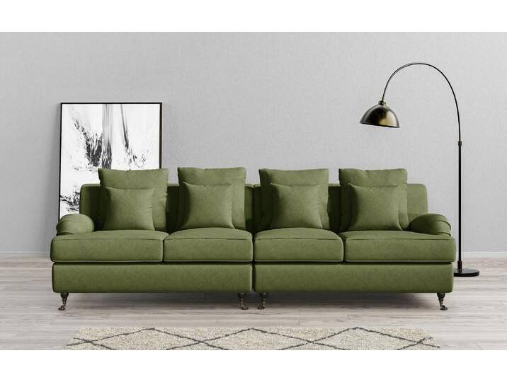 Big-Sofa HOME AFFAIRE NORIN , grün (oliv), B:289cm H:92cm T:105cm, 93% Polyester, 6% Acryl, 1% Baumwolle, Sofas, zwei Fußarten: vorne - Rollen, hinten - Holzfüße von Home-affaire