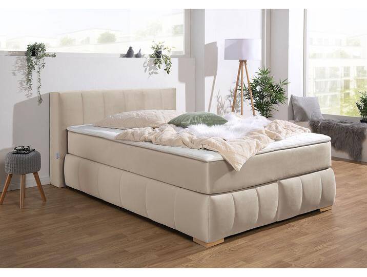 Boxspringbett Chelles , beige, B:147cm L:225cm, Samtoptik (100% Polyester), Bezug der Spiegelfläche Matratzendrell aus 100% Polyester, Struktur fein 100% Polyester), GUIDO MARIA KRETSCHMER HOME & LIVING, Komplettbetten, Boxspringbett, inkl. Kaltschaumtopper, in 5 Breiten und 3 Matratzenarten von Guido-Maria-Kretschmer-Home-&-Living