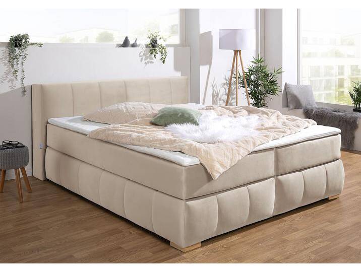 Boxspringbett Chelles , beige, B:167cm L:225cm, Samtoptik (100% Polyester), Bezug der Spiegelfläche Matratzendrell aus 100% Polyester, Struktur fein 100% Polyester), GUIDO MARIA KRETSCHMER HOME & LIVING, Komplettbetten, Boxspringbett, inkl. Kaltschaumtopper, in 5 Breiten und 3 Matratzenarten von Guido-Maria-Kretschmer-Home-&-Living