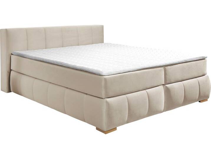 Boxspringbett Chelles , beige, B:167cm L:245cm, Samtoptik (100% Polyester), Bezug der Spiegelfläche Matratzendrell aus 100% Polyester, Struktur fein 100% Polyester), GUIDO MARIA KRETSCHMER HOME & LIVING, Komplettbetten, Boxspringbett, inkl. Topper,, in XXL- Überlänge 220 cm, Unterbox mit feine Wölbung von Guido-Maria-Kretschmer-Home-&-Living