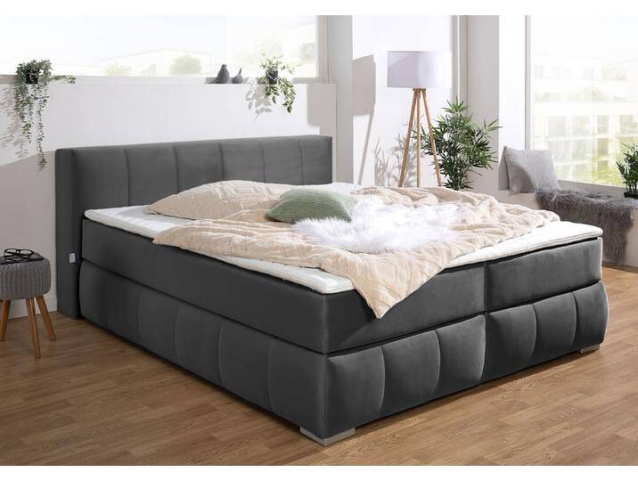 Boxspringbett Chelles , grau (schiefer), B:167cm L:225cm, Samtoptik (100% Polyester), Bezug der Spiegelfläche Matratzendrell aus 100% Polyester, Struktur fein 100% Polyester), GUIDO MARIA KRETSCHMER HOME & LIVING, Komplettbetten, Boxspringbett, inkl. Kaltschaumtopper, in 5 Breiten und 3 Matratzenarten von Guido-Maria-Kretschmer-Home-&-Living