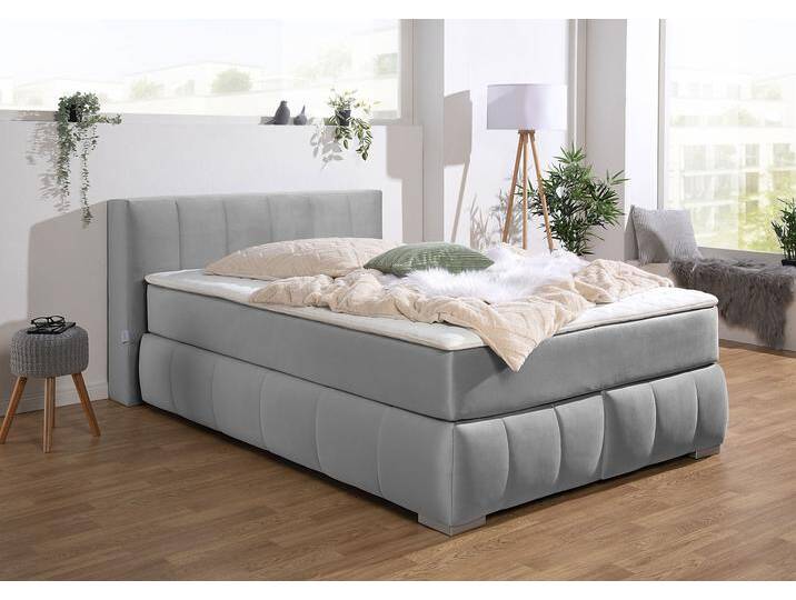 Boxspringbett Chelles , silber, B:147cm L:225cm, Samtoptik (100% Polyester), Bezug der Spiegelfläche Matratzendrell aus 100% Polyester, Struktur fein 100% Polyester), GUIDO MARIA KRETSCHMER HOME & LIVING, Komplettbetten, Boxspringbett, inkl. Kaltschaumtopper, in 5 Breiten und 3 Matratzenarten von Guido-Maria-Kretschmer-Home-&-Living