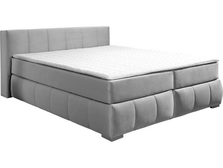 Boxspringbett Chelles , silber, B:187cm L:245cm, Samtoptik (100% Polyester), Bezug der Spiegelfläche Matratzendrell aus 100% Polyester, Struktur fein 100% Polyester), GUIDO MARIA KRETSCHMER HOME & LIVING, Komplettbetten, Boxspringbett, inkl. Topper,, in XXL- Überlänge 220 cm, Unterbox mit feine Wölbung von Guido-Maria-Kretschmer-Home-&-Living