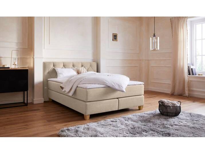 Boxspringbett Harmones , beige, B:163cm L:210cm, Struktur (100% Polyester), GUIDO MARIA KRETSCHMER HOME & LIVING, Komplettbetten, Boxspringbett, in 3 Breiten, Härtegrad auch im Mix mit je 1 Matratze in H2 und H3 von Guido-Maria-Kretschmer-Home-&-Living