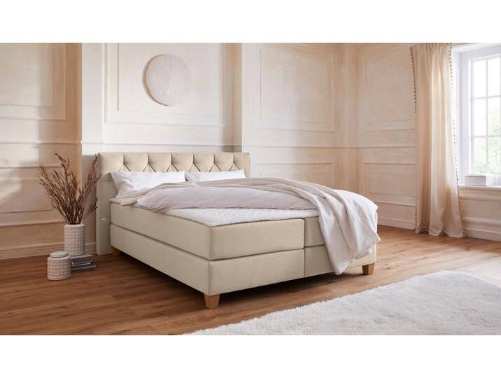Boxspringbett Harmones , beige, B:183cm L:210cm, Struktur (100% Polyester), GUIDO MARIA KRETSCHMER HOME & LIVING, Komplettbetten, Boxspringbett, in 3 Breiten, Härtegrad auch im Mix mit je 1 Matratze in H2 und H3 von Guido-Maria-Kretschmer-Home-&-Living