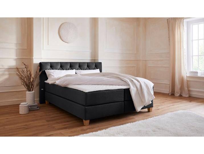 Boxspringbett Harmones , grau (anthrazit), B:183cm L:210cm, Struktur (100% Polyester), GUIDO MARIA KRETSCHMER HOME & LIVING, Komplettbetten, Boxspringbett, in 3 Breiten, Härtegrad auch im Mix mit je 1 Matratze in H2 und H3 von Guido-Maria-Kretschmer-Home-&-Living