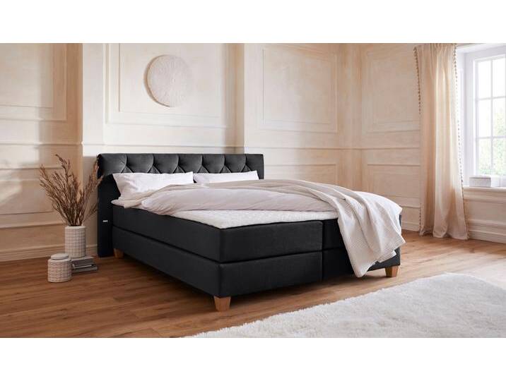 Boxspringbett Harmones , grau (anthrazit), B:203cm L:210cm, Struktur (100% Polyester), GUIDO MARIA KRETSCHMER HOME & LIVING, Komplettbetten, Boxspringbett, in 3 Breiten, Härtegrad auch im Mix mit je 1 Matratze in H2 und H3 von Guido-Maria-Kretschmer-Home-&-Living