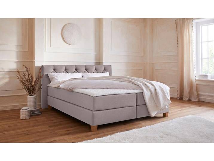 Boxspringbett HOME AFFAIRE Harmones , grau (hellgrau), B:203cm L:210cm, Struktur (100% Polyester), Komplettbetten, Boxspringbett, in 3 Breiten, Härtegrad auch im Mix mit je 1 Matratze in H2 und H3 von Home-affaire