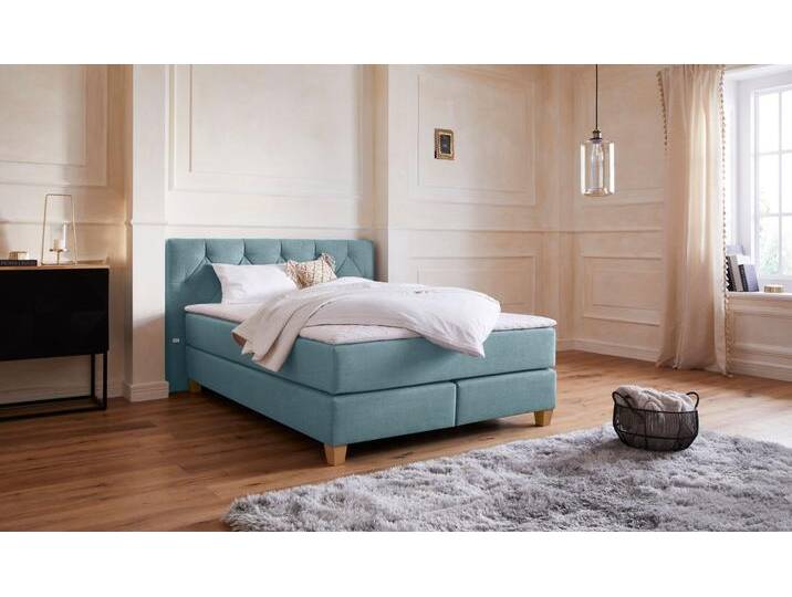 Boxspringbett Harmones , grün (mint), B:163cm L:210cm, Struktur (100% Polyester), GUIDO MARIA KRETSCHMER HOME & LIVING, Komplettbetten, Boxspringbett, in 3 Breiten, Härtegrad auch im Mix mit je 1 Matratze in H2 und H3 von Guido-Maria-Kretschmer-Home-&-Living