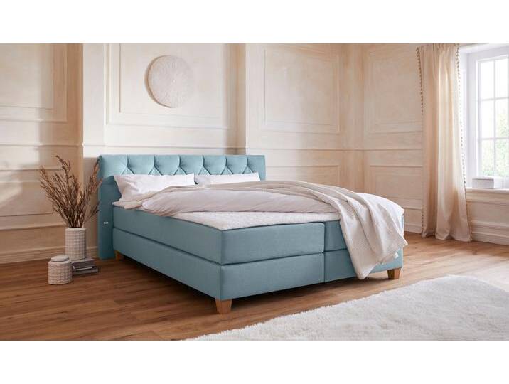 Boxspringbett Harmones , grün (mint), B:203cm L:210cm, Struktur (100% Polyester), GUIDO MARIA KRETSCHMER HOME & LIVING, Komplettbetten, Boxspringbett, in 3 Breiten, Härtegrad auch im Mix mit je 1 Matratze in H2 und H3 von Guido-Maria-Kretschmer-Home-&-Living