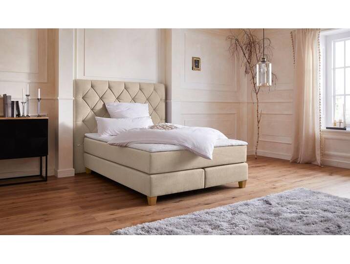 Boxspringbett Harmones hoch , beige, B:163cm L:210cm, Struktur (100% Polyester), GUIDO MARIA KRETSCHMER HOME & LIVING, Komplettbetten, Boxspringbett, in 3 Breiten, Härtegrad auch im Mix mit je 1 Matratze in H2 und H3 von Guido-Maria-Kretschmer-Home-&-Living