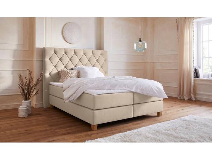 Boxspringbett Harmones hoch , beige, B:183cm L:210cm, Struktur (100% Polyester), GUIDO MARIA KRETSCHMER HOME & LIVING, Komplettbetten, Boxspringbett, in 3 Breiten, Härtegrad auch im Mix mit je 1 Matratze in H2 und H3 von Guido-Maria-Kretschmer-Home-&-Living