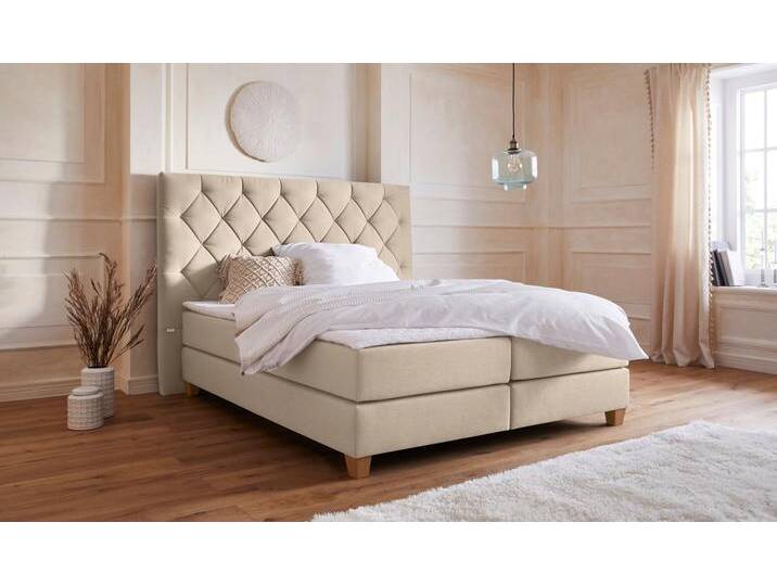 Boxspringbett Harmones hoch , beige, B:203cm L:210cm, Struktur (100% Polyester), GUIDO MARIA KRETSCHMER HOME & LIVING, Komplettbetten, Boxspringbett, in 3 Breiten, Härtegrad auch im Mix mit je 1 Matratze in H2 und H3 von Guido-Maria-Kretschmer-Home-&-Living