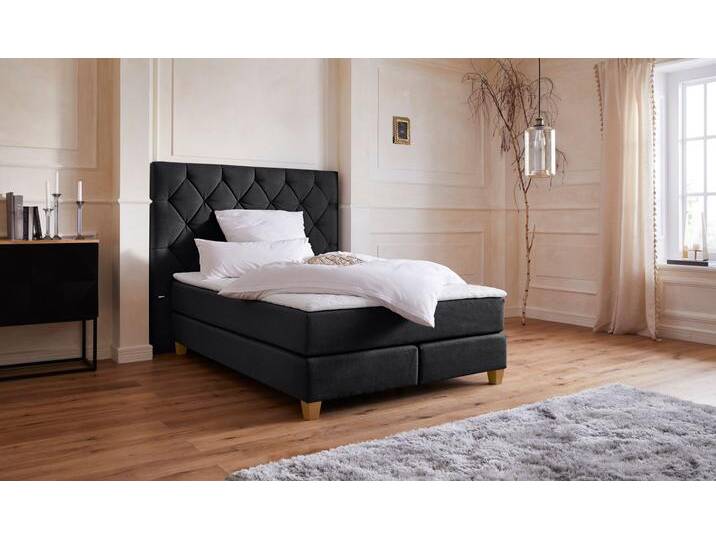 Boxspringbett Harmones hoch , grau (anthrazit), B:163cm L:210cm, Struktur (100% Polyester), GUIDO MARIA KRETSCHMER HOME & LIVING, Komplettbetten, Boxspringbett, in 3 Breiten, Härtegrad auch im Mix mit je 1 Matratze in H2 und H3 von Guido-Maria-Kretschmer-Home-&-Living