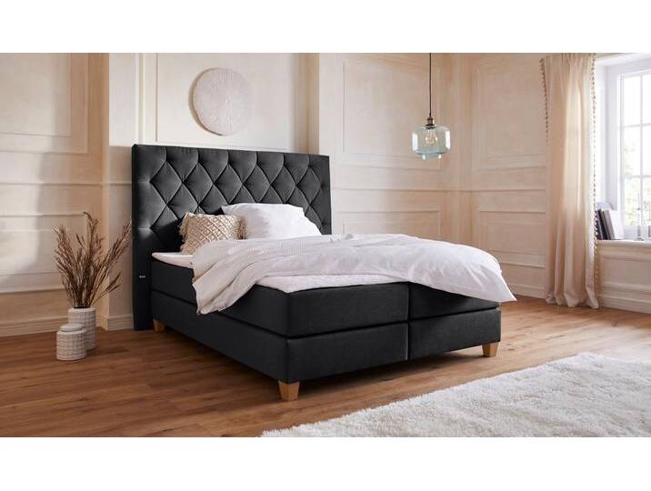 Boxspringbett Harmones hoch , grau (anthrazit), B:183cm L:210cm, Struktur (100% Polyester), GUIDO MARIA KRETSCHMER HOME & LIVING, Komplettbetten, Boxspringbett, in 3 Breiten, Härtegrad auch im Mix mit je 1 Matratze in H2 und H3 von Guido-Maria-Kretschmer-Home-&-Living