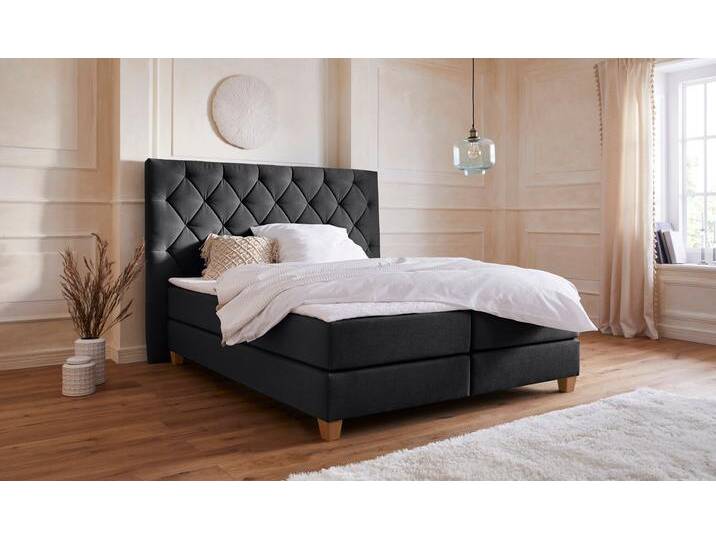Boxspringbett HOME AFFAIRE Harmones hoch , grau (anthrazit), B:203cm L:210cm, Struktur (100% Polyester), Komplettbetten, Boxspringbett, in 3 Breiten, Härtegrad auch im Mix mit je 1 Matratze in H2 und H3 von Home-affaire