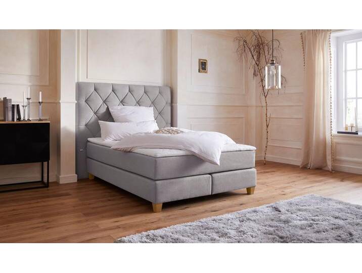 Boxspringbett Harmones hoch , grau (hellgrau), B:183cm L:210cm, Struktur (100% Polyester), GUIDO MARIA KRETSCHMER HOME & LIVING, Komplettbetten, Boxspringbett, in 3 Breiten, Härtegrad auch im Mix mit je 1 Matratze in H2 und H3 von Guido-Maria-Kretschmer-Home-&-Living
