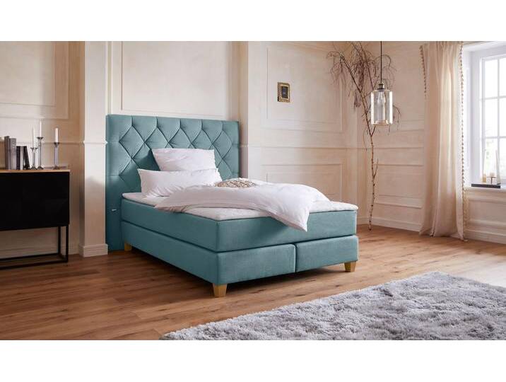 Boxspringbett Harmones hoch , grün (mint), B:163cm L:210cm, Struktur (100% Polyester), GUIDO MARIA KRETSCHMER HOME & LIVING, Komplettbetten, Boxspringbett, in 3 Breiten, Härtegrad auch im Mix mit je 1 Matratze in H2 und H3 von Guido-Maria-Kretschmer-Home-&-Living