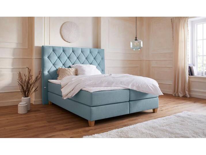 Boxspringbett Harmones hoch , grün (mint), B:183cm L:210cm, Struktur (100% Polyester), GUIDO MARIA KRETSCHMER HOME & LIVING, Komplettbetten, Boxspringbett, in 3 Breiten, Härtegrad auch im Mix mit je 1 Matratze in H2 und H3 von Guido-Maria-Kretschmer-Home-&-Living