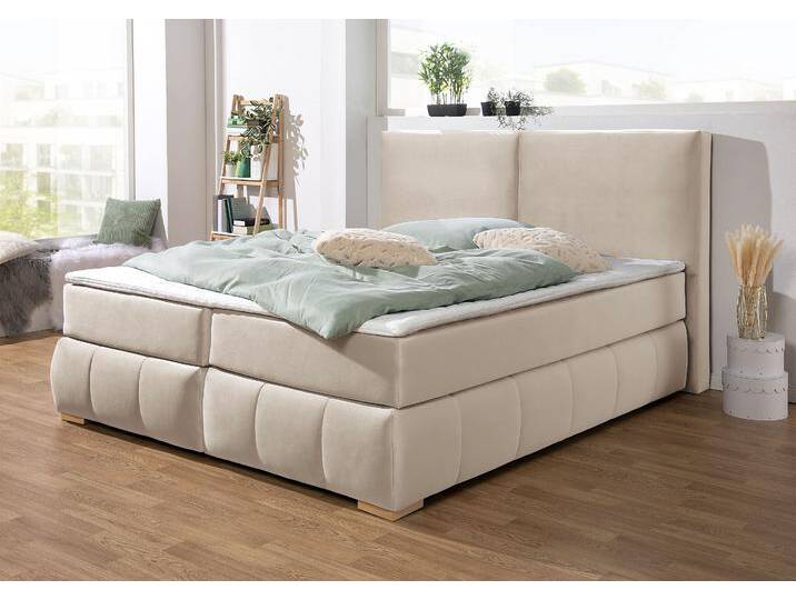 Boxspringbett HOME AFFAIRE Wehma , beige, B:190cm L:233cm, Struktur fein (100% Polyester), Komplettbetten, Boxspringbett, inkl. Topper in 3 verschiedenen Matratzen, auch in Samtstoff von Home-affaire