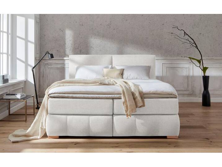 Boxspringbett HOME AFFAIRE Wehma , beige (natur), B:210cm L:233cm, Struktur fein (100% Polyester), Komplettbetten, Boxspringbett, inkl. Topper in 3 verschiedenen Matratzen, auch in Samtstoff von Home-affaire