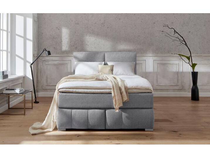 Boxspringbett HOME AFFAIRE Wehma , grau, B:150cm L:213cm, Struktur fein (100% Polyester), Komplettbetten, Boxspringbett, inkl. Topper in 3 verschiedenen Matratzen, auch in Samtstoff von Home-affaire