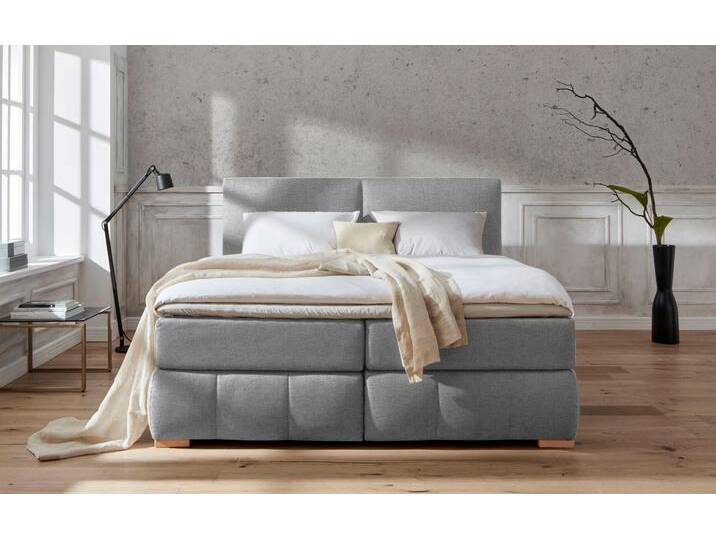 Boxspringbett HOME AFFAIRE Wehma , grau, B:210cm L:213cm, Struktur fein (100% Polyester), Komplettbetten, Boxspringbett, inkl. Topper in 3 verschiedenen Matratzen, auch in Samtstoff von Home-affaire