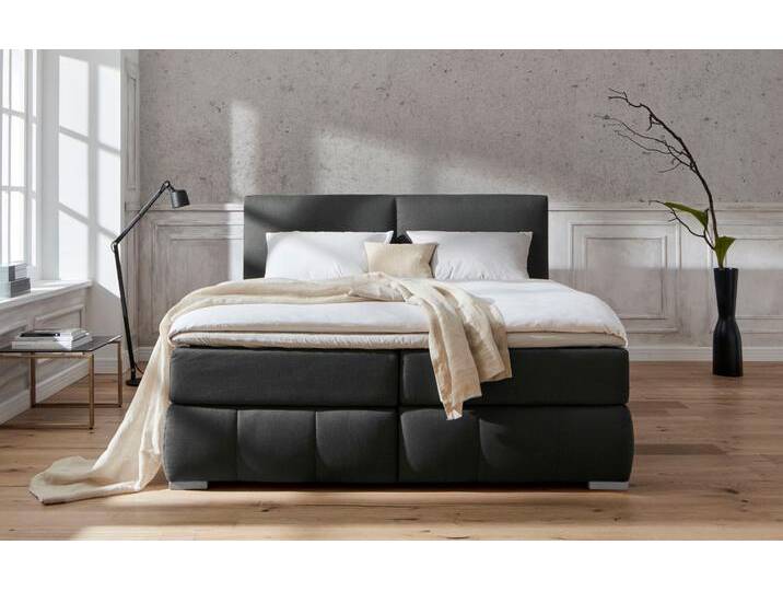 Boxspringbett HOME AFFAIRE Wehma , grau (anthrazit), B:170cm L:213cm, Struktur fein (100% Polyester), Komplettbetten, Boxspringbett, inkl. Topper in 3 verschiedenen Matratzen, auch in Samtstoff von Home-affaire