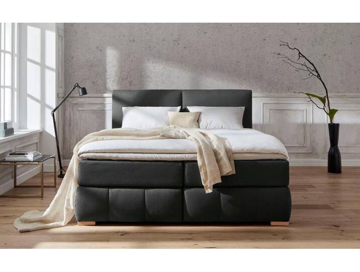 Boxspringbett HOME AFFAIRE Wehma , grau (anthrazit), B:170cm L:233cm, Struktur fein (100% Polyester), Komplettbetten, Boxspringbett, inkl. Topper in 3 verschiedenen Matratzen, auch in Samtstoff von Home-affaire