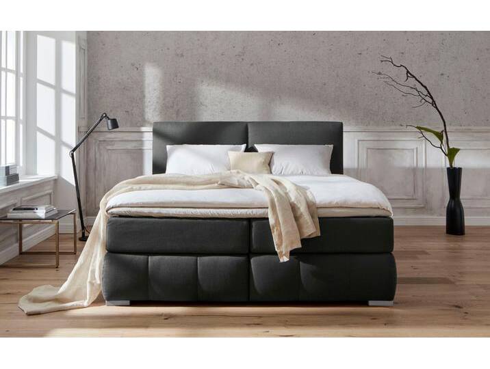 Boxspringbett HOME AFFAIRE Wehma , grau (anthrazit), B:190cm L:213cm, Struktur fein (100% Polyester), Komplettbetten, Boxspringbett, inkl. Topper in 3 verschiedenen Matratzen, auch in Samtstoff von Home-affaire