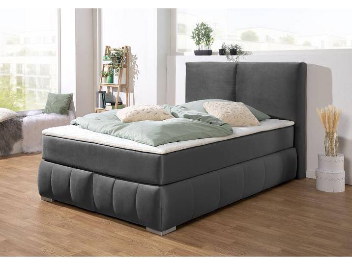 Boxspringbett HOME AFFAIRE Wehma , grau (schiefer), B:150cm L:233cm, Struktur fein (100% Polyester), Komplettbetten, Boxspringbett, inkl. Topper in 3 verschiedenen Matratzen, auch in Samtstoff von Home-affaire